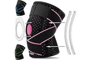 LOW&EE® Genouillères Ménisque et Ligament Sport Réglable - Genouillères Gym - Genouillère Rotulienne pour Arthrite et Tendinite - Crossfit - Genouillère unisexe en néoprène avec silicone (Noir/rose)