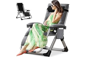 ZIKEBTUY Garden Recliner Chairs 200kg Support Sunlounger Folding Sun Lounger Adjustable Angle Zero Gravity Chairs with Mattress headrests and Side Pocket Foldable Indoor Outdoor (Light Grey)