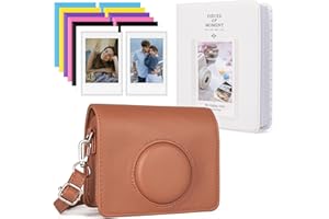 HIYQIN Custodia Protettiva per Fotocamera Compatibile con Fujifilm Instax Mini Evo, Custodia per Instax Mini Evo e Accessori con Album Fotografico - Marrone+ Bianco