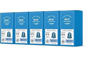 by Amazon - Cápsulas de café Espresso Descafeinado, tueste medio, compatibles con Nespresso, 100 unidades, 5 paquetes de 20, 