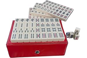 HoveeLuty Mini Mahjong Set Travel Mahjong Traditional Chinese Majhong Game Travel Mahjong Set with 144pcs Mahjong Tiles 2pcs Dices for Leisure Travel Party Family Game