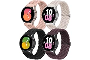 SOLOLUP 4 Piezas Correa Nylon para Samsung Galaxy Watch 7/6/5/4/FE 40mm 44mm/6 Classic 43mm 47mm/Watch 5 Pro 45mm/4 Classic 42mm 46mm,20mm Tejido Nailon Elástico Correa Deportiva de Repuesto para Mujer Hombre