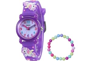 MUXIJIA Relojes de Pulsera para Niñas de 3 a 10 años, 3ATM / 30M Impermeable Analógicos Cuarzo Reloj 3D Dibujos Animados Correa de Silicona Reloj para Niños (+Pulsera de Niñas)