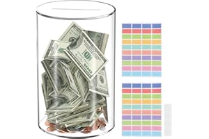 JABNOW Transparente Spardose,20X 12 X 12cm Sparschwein,Acryl Spardose Nicht zum Öffnen mit 2 Etiketten Mittel Sparbüchse für Kinder Junge Erwachsene Geldgeschenk