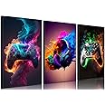 BGFCE Gaming Room Decor Wall Art, Video Gaming Theme Decor Gaming Room Wall Art, Gaming Canvas Posters for Teen Boys Room Unframed 16x24in Set of 3