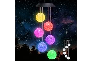 Januts LED Solar Wind Chimes Light Outdoor Color Changing Wind Chime Waterproof Mobile Garden Lamp Home Yard Patio Romantic Decorative Lights for Women Hanging Wind Chimes for Mum (Ball)