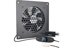 euroharry USB-Lüfter 120MM, Digitalanzeige temperaturgesteuertes leises Lüftersystem, 5V-Lüfter mit modernem gebürstetem schwarzem Aluminiumrahmen für Heimkino-AV-Schränke