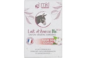 MKL Green Nature Lait d'Ânesse Bio du Gers Savon Végétal Surgras Fleur de Coton 100 g
