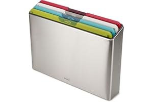 Joseph Joseph Folio Icon Set di 4 Taglieri da Cucina Antiscivolo a colori con Custodia, Grande, Acciaio Inox