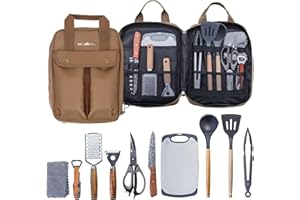 Sadodo Camping Cooking Utensils Accessories Set,11PCS Camping Kitchen Utensils Organizer,Silicone Stainless Steel,Multifunctional Cutlery,Spoon Spatula,With Storage Bag