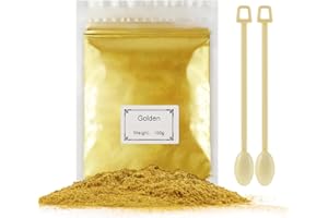 HIEBUM 100g Poudre de Mica - Colorant Résine Époxy Métalliqu Pigment Résine Époxy, Colorant de Savon, Colorant en Poudre pour La Fabrication de Résine, Bijoux, Savon,Slime, Bombes, Bain, Bougies (100g Or)