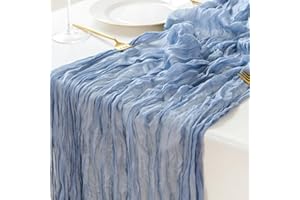 Sioloc 1 Pack Dusty Blue Cheesecloth Table Runner Summer Decor 90cmX300cm Boho Gauze Runner for Fall Autumn Decor Wedding Party Baby Bridal Shower Birthday Table Decorations