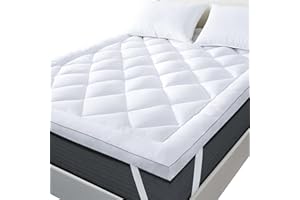 Linens World Mattress Topper Double Bed 10cm Thick | Quilted, Super Soft Microfiber Topper | 1200GSM Fiber Fill Anti Allergy, Washable Topper Fits with Elastic Straps For Extra Comfort (137X190CM)