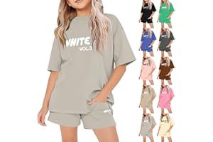 GENERIC Girls Tracksuit Set Kids T-shirt and Shorts 2 Piece Activewear Summer Outfits Short Sleeve Comfortable Breathable Casual Oversized Loose Skin-Friendly Letter Print Top Sweatshirt and Sweatpants Outfit