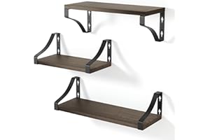 edihome, Mensole da Muro, Set di 3 Livelli, Galleggianti, Scaffali da Parete in Legno Naturale, Decorazione, ideale per Soggiorno, Camera da Letto, Bagno (Legno scuro)