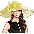 YIDINGCO Kentucky Derby Hat for Women Ladies, Organza Veil Feather Fascinator for Tea Party Church UV Protection Sun Hat