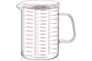 Luvan Misurino in Vetro da 1500 ml, Facile da Leggere con 3 Scale di Misurazione (Ml/Oz/Cup), Manico Isolato e Beccuccio a Forma di V, Misurino in Vetro Borosilicato,Ideale per Cucina o Ristorante