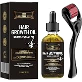 Rosemary Oil for Hair Growth & Derma Roller Kit - Castor, Jojoba, Peppermint & Coconut Oils for Thicker Stronger Hair, Stimul