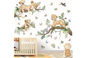‎WONDEVER wondever Wandtattoo Löwe Baum Zweig Wandaufkleber Dschungel Tiere Löwen AST Wandsticker Wanddeko für Kinderzimmer Junge Babyzimmer