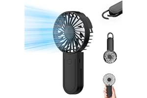 KIMTAR Mini Ventilator Handventilator，Kleiner Tragbarer Ventilator mit Teleskophaken, Wimpernventilator Akku Aufladbar mit 3 Geschwindigkeiten für Drinnen und Draußen Reisen Schwarz