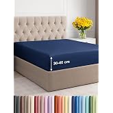 Fitted Sheet 180x200 - Microfiber Pocket 40cm (16") - Navy Blue | Soft, Breathable, Wrinkle, Non-Iron, Brushed, Elastic Rubbe