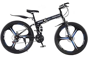 BSTSEL 24 26 27.5Inch Adult Folding Mountain Bike, Dual Suspension Mens Mountain Bikes with 3-Spoke Wheel, 21 Speed Mens and Womens Foldable Mountain Bicycle
