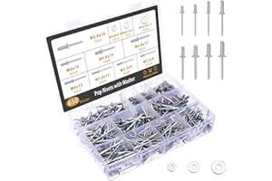 Gueenky 650 Pezzi Rivetti in Acciaio Inox, 3,2/4/4,8 mm Rivetti Pop Rivetti Ciechi con Rondelle, 6 Dimensioni Set di Rivetti a Strappo per Giunzione di Piastre Metalliche Arredamento Automotive