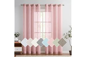 ‎TOPICK TOPICK Voile Vorhang Mit Ösen Sheer Vorhänge Transparent Gardine Gaze Paarig Ösenschals für Wohnzimmer Schlafzimmer 225 cm x 140 cm(HxB) 2er - Set Rosa