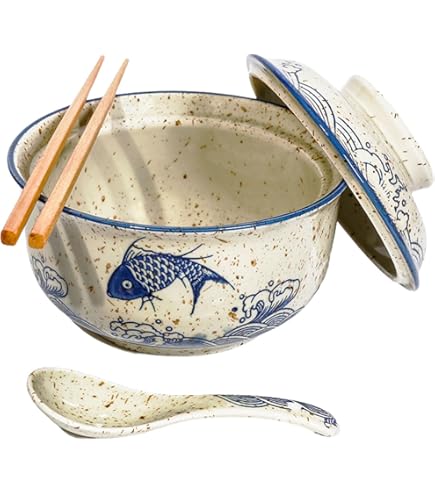 Cabilock 1 set di ciotole in ceramica per stufato con coperchio, ciotola per sushi e riso, set di posate giapponesi per ramen, ciotola per riso al vapore, ciotola per zuppa di miso