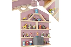 TecTake® Floating Shelf for Tonies, 12 Wooden Wall Shelves with Magnetic Strips, Rounded Corners, Toy Storage Unit for up to 50 Tonies, Floating Shelves for Children's Bedroom & Playroom - Pink House