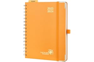 POPRUN Agenda Scolaire 2023 2024 Semainier 21x16,5cm, Planner Vertical 17 Mois D'août 2023 à déc 2024 avec Couverture Rigide Spirale, Poche intérieur, Papier Certifié FSC®80 g/m² - Orange