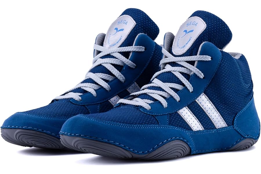QUIVE Ring Wrestling Shoes, High Top Pro Wrestling & Boxing Shoes, Light Blue & Black, Boxing Boots for Men, Women & Children Unisex Combat Training Boots