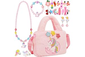 VGMANNTA Unicornios para Niñas Unicornio Bolso Niña Collares Niña Pulseras Niña Anillos Niña Clips para Las Orejas Pinzas Cabello Joyas Niña Regalo Niña 4-8 Años-Rosa04C