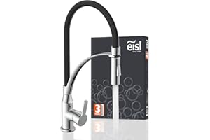 EISL NI183CARCRB CARNEO Wasserhahn Küche mit ausziehbarer Brause, Wasserhahn Küche flexibel, schwenkbare Küchenarmatur, Spültischarmatur, Chrom Schwarz