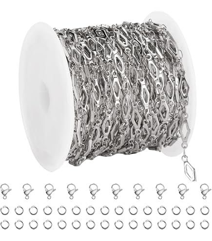 YOUBEIYEE 16.4ft Silver Plated Brass Chain With Stars & Moons - Jewelry Making Kit With Clasps & Rings - View #4