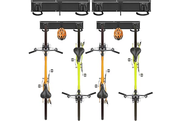 Mimoke Support mural vertical réglable pour vélos, rangement multiple, VTT, vélo électrique & route, crochets antidérapants (pour 4 vélos 2 rails)