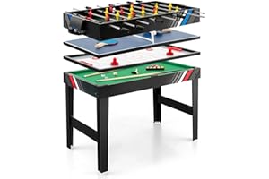 ‎COSTWAY COSTWAY Multi Spieltisch, 4 in 1 Tischkicker mit Billard, Airhockey, Tischtennis, Multifunktionstisch Tischfußball mit Zubehör, Kickertisch für Spielzimmer, Party, Bars, 125 x 97 x 83 cm