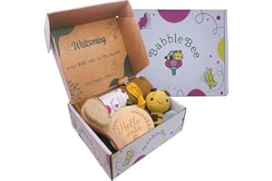 BABBLEBEE Canastilla Bebe Recién Nacido Set Regalo Muselina Bambú Algodón Sujeta Chupetes Sonajero Madera Peine Cerdas Naturales Tarjeta Datos Presentación Premium Baby Shower Niño Niña