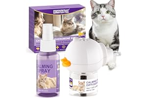DOGGYZSTYLE Cat Calming Pheromone Diffuser and Spray,Set di diffusori per gatti con feromoni per gatti,spray calmante per gatti,allevia lo stress da ansia,riduce i litigi e i graffi,adatto a tutti i gatti (de-01)