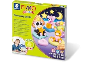 STAEDTLER Zestaw do zabawy i modelowania FIMO kids"Dreamy-Pets", wyjątkowo miękka masa modelarska, ekscytujące projekty dla dzieci wspierają motorykę precyzyjną i kreatywność, 8034 28 LY