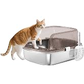 PawHut Extra Large Cat Litter Tray Shovel Grey | Stainless Steel Tray Sandbox, High Edges, Sand Drop Area, Odorless, Easy Cle