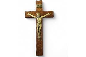 La Balestra Crocifisso da Parete - Artigianale Made in Italy Cristo e INRI Ottonati - Crocifissi da Parete in Legno, Cura e Precisione dei dettagli di Gesù Crocifisso - 25 x 13cm