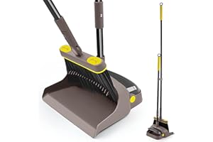 JEHONN Escoba y Recogedor Plegable con Mango Largo 138CM, Escobas para Barrer Giratoria de 180 Grados, Cola del Eliminador de Polvo Abierto Patentado para Oficina Familiar de Cocina (Marrón)