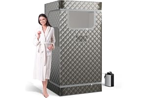 COSTWAY Ångbastu, hemmabastu för hemmet, helkropps-bastuabox med 3 liters ånggenerator, fjärrkontroll, fotmassageapparat och fällstol, bärbart bastutält 91 x 91 x 183 cm