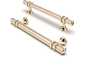 FURNIWARE Pack of 10 Cabinet Handles, Knurled Cabinet Pulls Hardware Drawer Pulls, Kitchen Cabinet Door Handles Pull, 128mm(5 Inch) Hole Center Gold + Oxidized Bright Gold