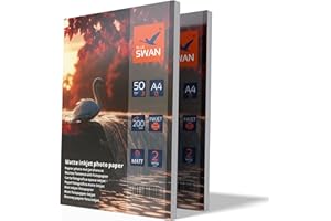 Blue Swan Papier Photo Mat A4, 200 g/m², 100 Feuilles, Revêtement Mat Recto-Verso, Séchage Rapide, Haute Luminosité des Couleurs, Faible Réflexion, Compatible Imprimantes Jet d’Encre