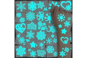 CHARLENT Tatuaggi Temporanei Blu Luminosi Neve per Bambini- 74 Fogli Singoli Tatuaggi Glitterati a Forma di Fiocco di Neve per Bambini Accessori per Feste Invernali e Natalizie