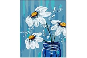 EFOTIML Kit di pittura per numeri per adulti principianti e bambini età 8-12, 1pcs 16x20 tela per kit di pittura per adulti in scatola colorata (senza cornice) - Fiori bianchi