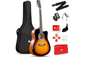 Vangoa 4/4 Acoustic Guitar Beginner Set Adult Full Size Cutaway Folk Guitar Starter Kit 41 inches with Gig Bag, Picks, Strings, Capo, Tuner, Strap, Pickguard, Sunburst