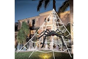 MKAEYYO Halloween Decorations - Halloween Giant Spider, Scary Giant Fake Spider with Red Eyes, Outdoor Halloween Decoration, Comes with Spider Web and 20 Small Spiders (Black)